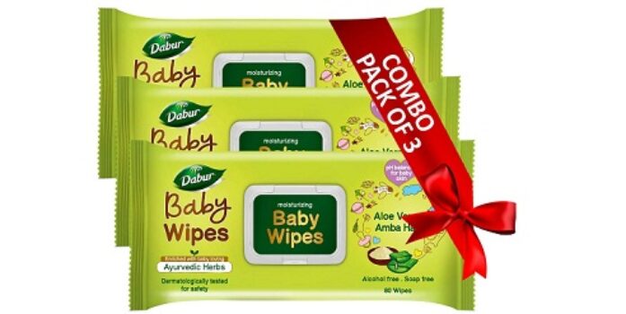 Dabur Baby Wipes: Soft Moisturizing Wet Wipes enriched with Aloe Vera & Amba Haldi | No Parabens & Phthalates - 80 Wipes X Pack of 3