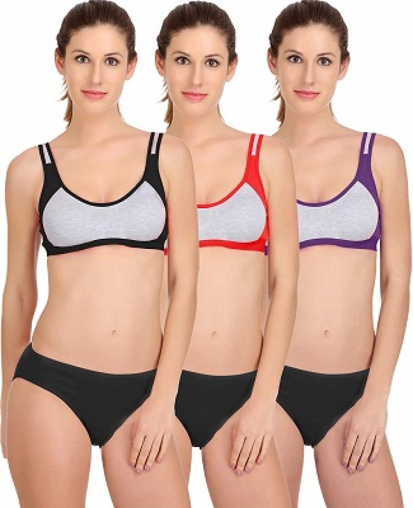 PIBU-Women's Cotton Sports Bra Panty Set