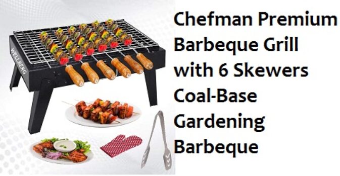 Chefman Premium Barbeque Grill with 6 Skewers Coal-Base Gardening Barbeque