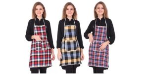 GLUN Cotton Kitchen Multi Colour Apron with Front Pocket - Set of 3