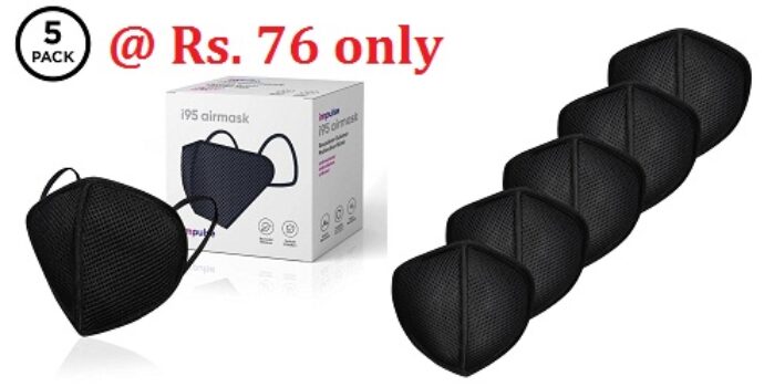Stay Protected in Style with Impulse I95 BLACK Washable Reusable Outdoor Protection Face Mask (Pack of 5) at Rs. 76