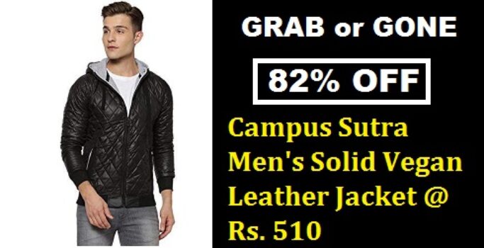 Campus Sutra Men's Solid Vegan Leather Regular Fit Cotton Jacket for Winter Wear