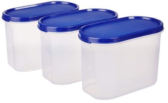 SimpArte Modular Plastic Oval Containers with Plain Lids,Stackable,