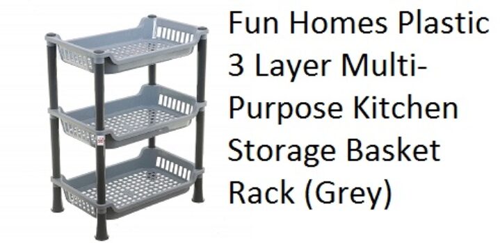 Fun Homes Plastic 3 Layer Multi-Purpose Kitchen Storage Basket Rack (Grey)