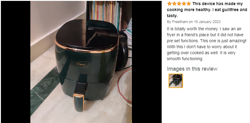 review of Pigeon Air Fryer at Amazon.in 
