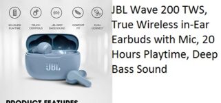 JBL Wave 200 TWS, True Wireless in-Ear Earbuds with Mic, 20 Hours Playtime, Deep Bass Sound