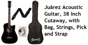Juârez Acoustic Guitar, 38 Inch Cutaway, with Bag, Strings, Pick and Strap
