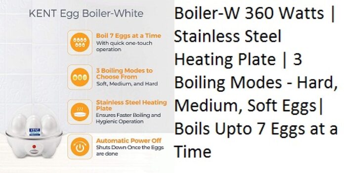 KENT 16053 Egg Boiler-W 360 Watts | Stainless Steel Heating Plate | 3 Boiling Modes - Hard, Medium, Soft Eggs|