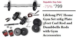 Lifelong PVC Home Gym Set 10Kg Plate 3Feet Curl Rod and Dumbbells Rod