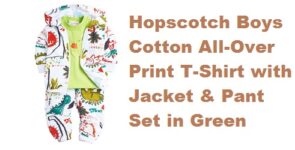 Hopscotch Boys Cotton All-Over Print T-Shirt with Jacket & Pant Set