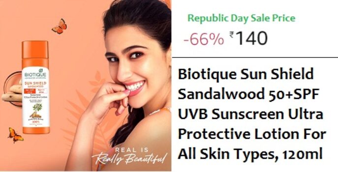 Biotique Sun Shield Sandalwood 50+SPF UVB Sunscreen Ultra Protective Lotion For All Skin Types, 120ml