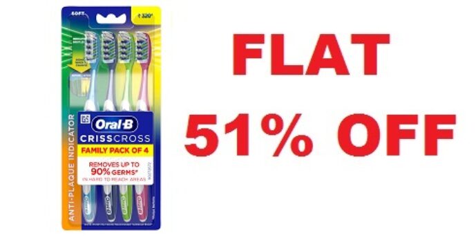 Save 51% on Oral B Criss Cross - Family pack of 4 toothbrushes