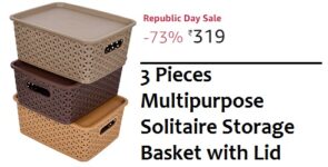 3 Pieces Multipurpose Solitaire Storage Basket with Lid