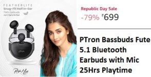 PTron Bassbuds Fute 5.1 Bluetooth Earbuds with Mic 25Hrs Playtime