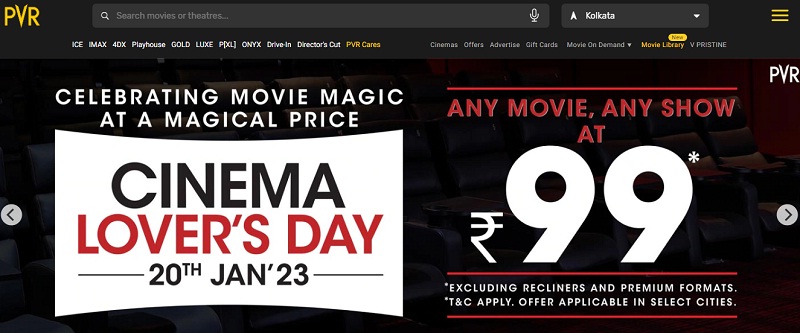 PVR Cinema Lovers Day Offer for 20th Jan 2023 - Book any Ticket at Rs.99