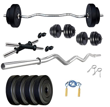 Protoner Home Gym 12 kgs, 3 kg x 4 Plates, 1 x 3 feet bar,2 x Dumbbell rods and Skipping Rope