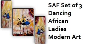 SAF Set of 3 Dancing African Ladies Modern Art