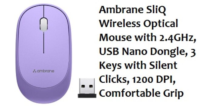 Ambrane SliQ Wireless Optical Mouse with 2.4GHz, USB Nano Dongle, 3 Keys with Silent Clicks, 1200 DPI, Comfortable Grip