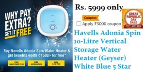 Havells Adonia Spin 10-Litre Vertical Storage Water Heater (Geyser) White Blue 5 Star