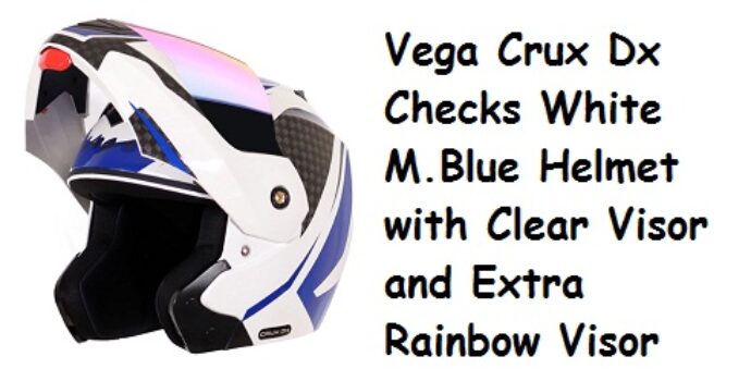 Vega Crux Dx Checks White M.Blue Helmet with Clear Visor and Extra Rainbow Visor