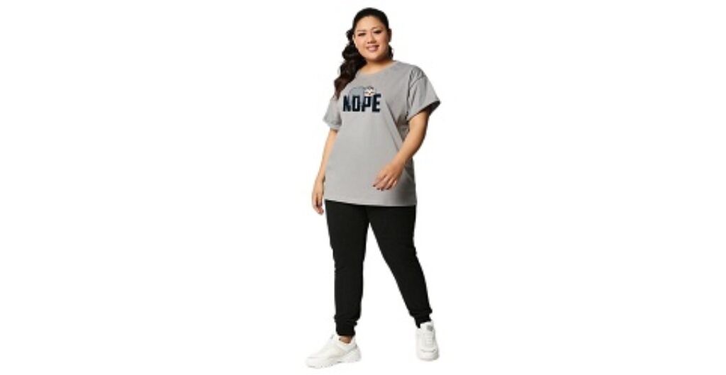 Bewakoof Women's Printed 100% Cotton Plus Size T-Shirt