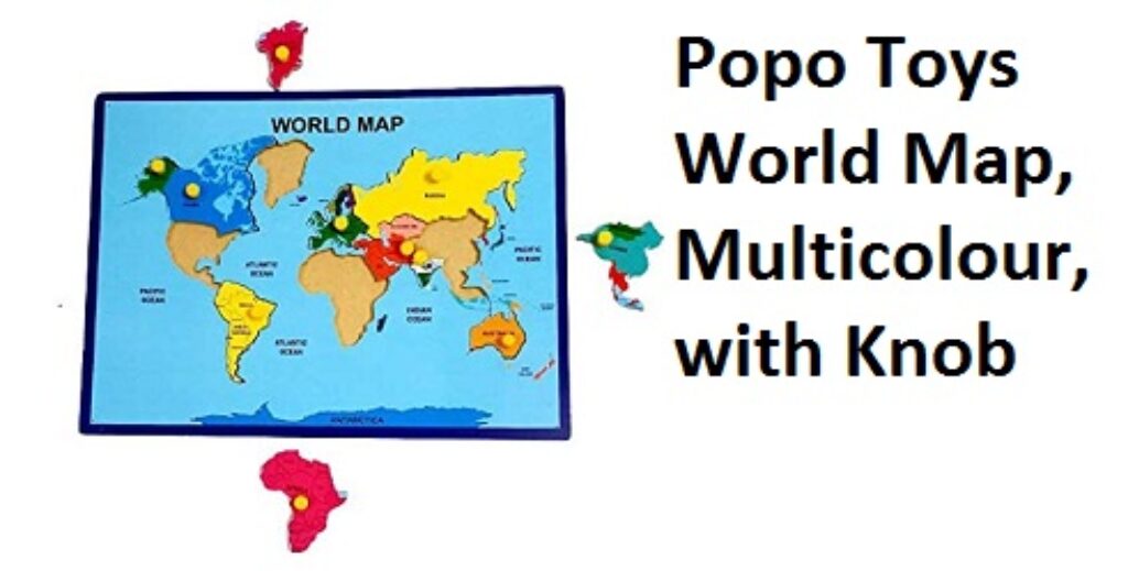 Popo Toys World Map, Multicolour, with Knob