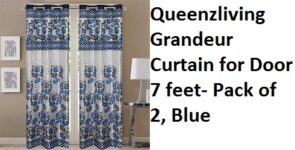 Queenzliving Grandeur Curtain for Door 7 feet- Pack of 2, Blue