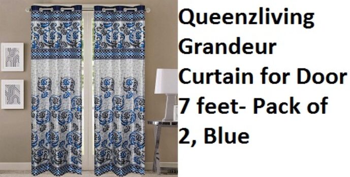 Queenzliving Grandeur Curtain for Door 7 feet- Pack of 2, Blue