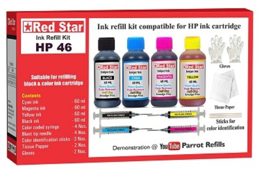 Red Star Ink Refill kit Combo Pack Suitable for HP 46 Color & Black Ink Cartridge