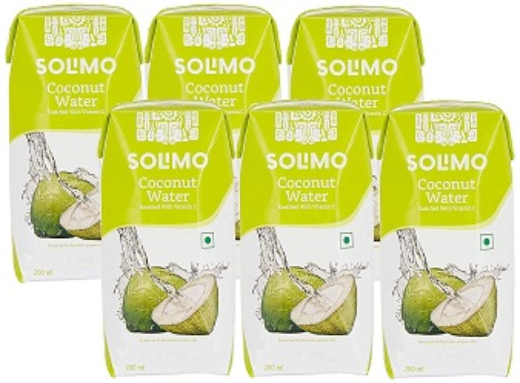 Amazon Brand – Solimo Coconut Water Enriched with Vitamin C, 200ml (Pack of 6)