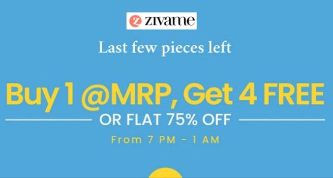 Zivame Flash Sale: Flat 75% OFF or Buy 1 Get 4 Free