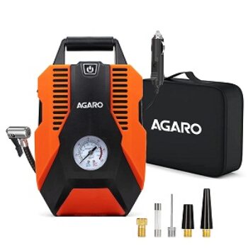 AGARO TI2147 Analog Tyre Inflator/Compressor Pump, Portable, 12V DC, up to 150 PSI, LED Light,Carry Case, for Car, Bike, Bicycles, Air Boat and Other Inflatables (Orange)