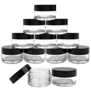 12 Pieces , Black : Beauticom 20 gram/20ml Empty Clear Small Round Travel Container Jar Pots