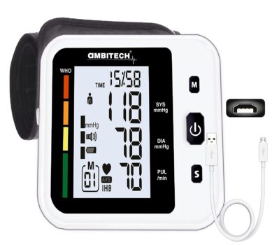 AmbiTech Fully Automatic Arm-type Digital Blood Pressure Monitor with USB Port (2 Year Warranty)
