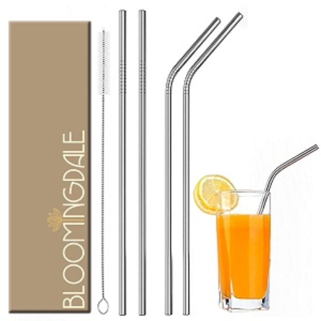 Bloomingdale Reusable Stainless Steel Straw with Cleaning Brush