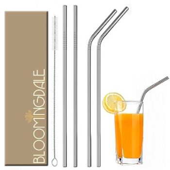 Bloomingdale Reusable Stainless Steel Straw with Cleaning Brush