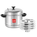 Cello Stainless Steel Idli Cooker, 4 Plates, Steel