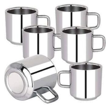 EKIN Steel Coffee Cup/Mug Pack of 6 Double Walled Tea Cup Shaped Tea Cup