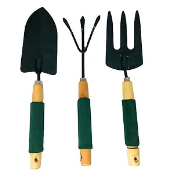 Kiran Enterprise Gardening Tools Hand Cultivator, Small Trowel, Garden Fork Quality Grip Wooden Handle, 3 pcs Multicolor