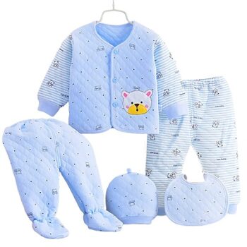 HIKIPO Presents New Born Baby Winter Wear Keep Warm Baby Clothes 5Pcs Sets