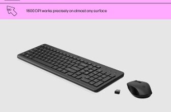 HP 330 Wireless Black Keyboard and Mouse Set with Numeric Keypad