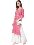 ishin Women's Cotton Pink Embellished A-Line Kurta