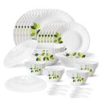 Larah by Borosil Green Leaves Silk Series Opalware Dinner Set