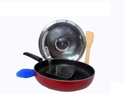 Non Stick Fry Pan with lid and Stainless Steel Square Egg/Pancake Ring with Handle