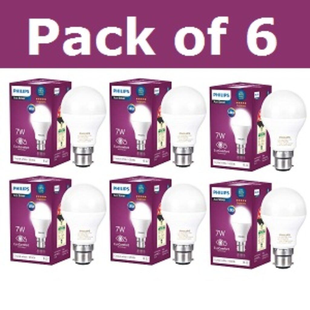 PHILIPS 7W B22 LED Cool Day Light Bulb, Pack of 6 (Ace Saver)