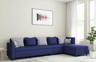 Amazon Brand - Solimo Magnolia Fabric 7 Seater LHS L Shape Sofa (Blue)