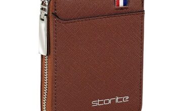 Storite PU Leather 9 Slot Vertical Credit Debit Card Holder Money Wallet Zipper Coin Purse for Men Women - Light Brown