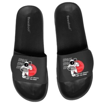 Bewakoof Men's Graphic Black Gravitate Velcro Sliders