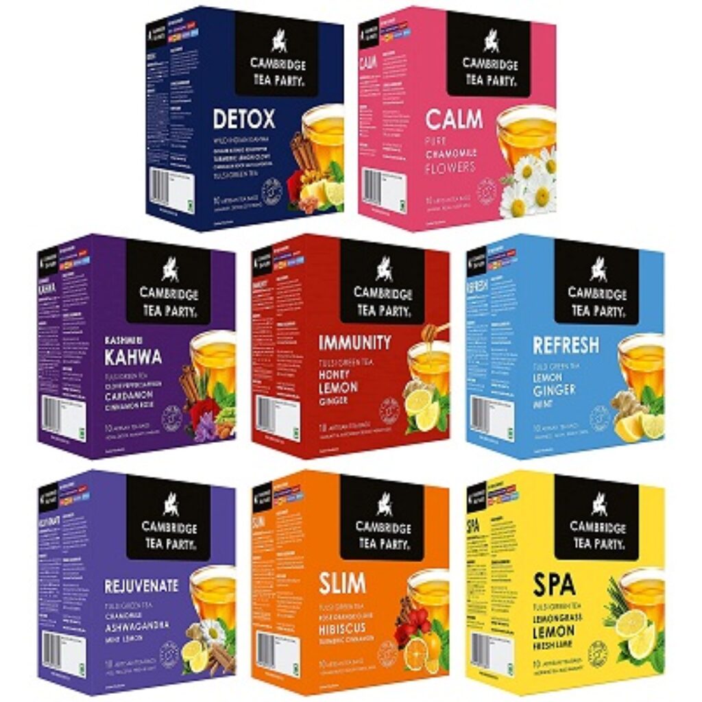 Cambridge Tea Party, Assorted Tea 80 Tulsi Green Tea Bags Sampler Pack, Detox Kahwa