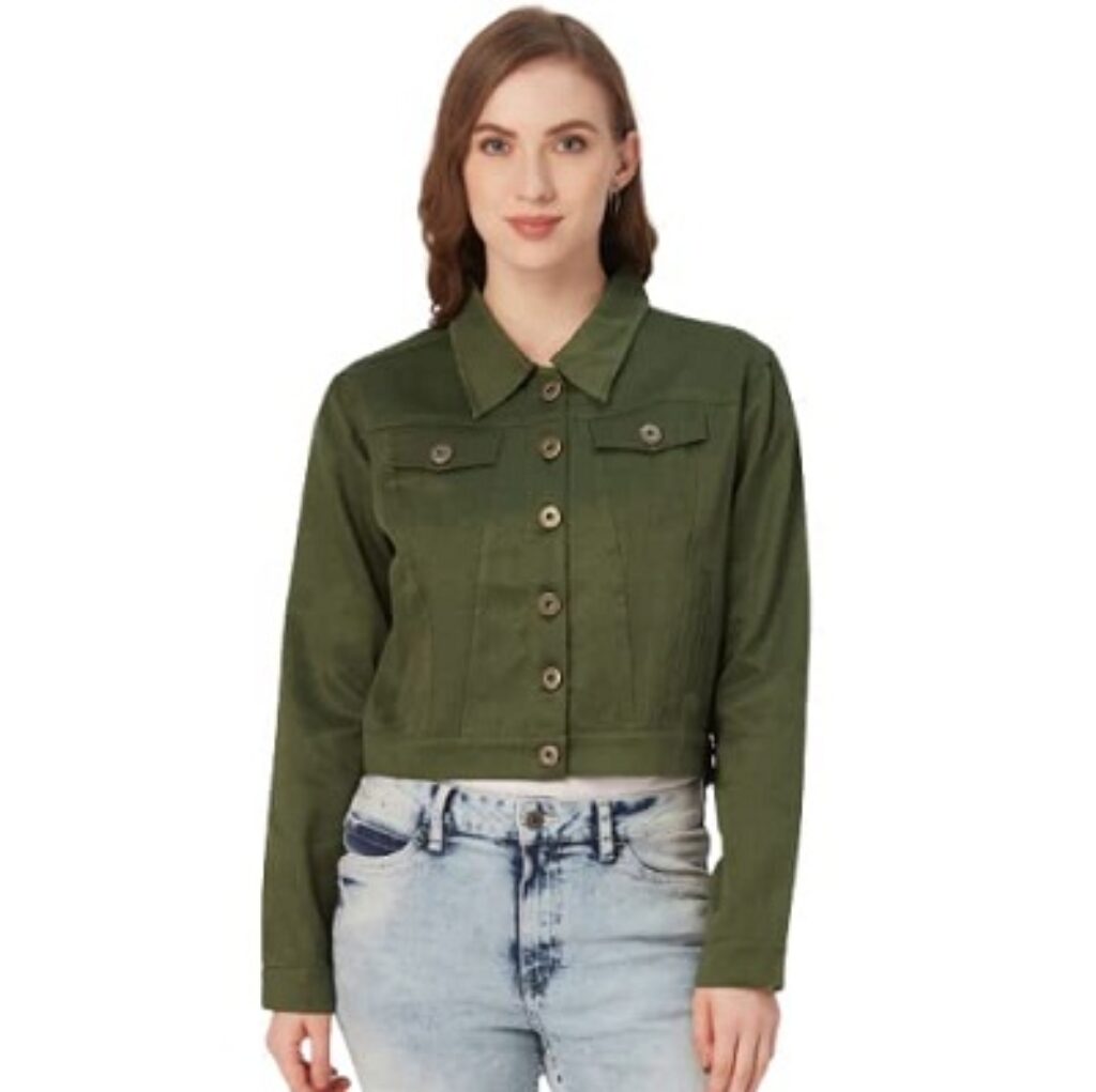 Style Quotient Women Olive Green Solid Lightweight Crop Tailored Jacket